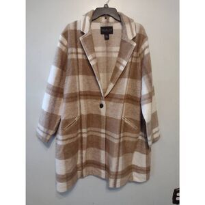 Rachel Zoe Women's Plaid Long Coat Size Plus Size 3X Midi Length Tan